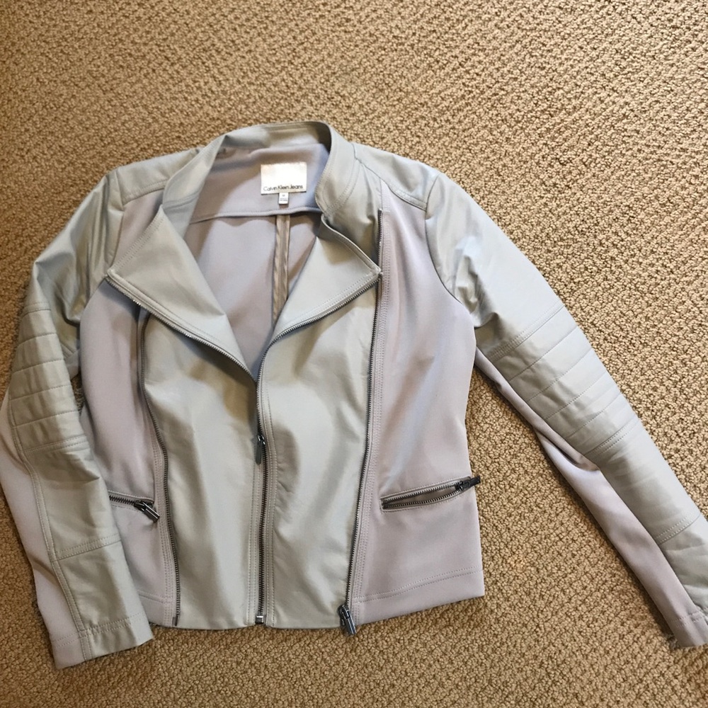 Tan Calvin Klein faux leather jacket